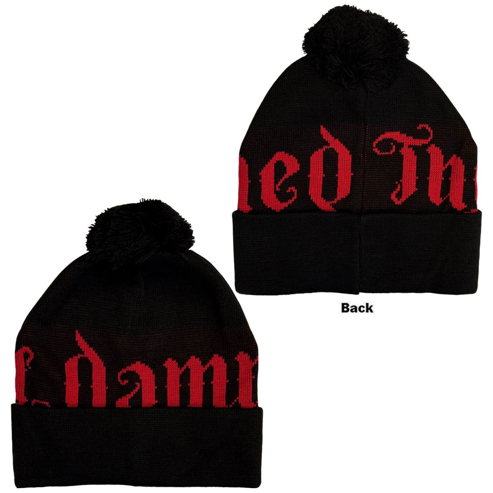 The Damned - Red Logo Pompon Bonnet - Noir/Rouge